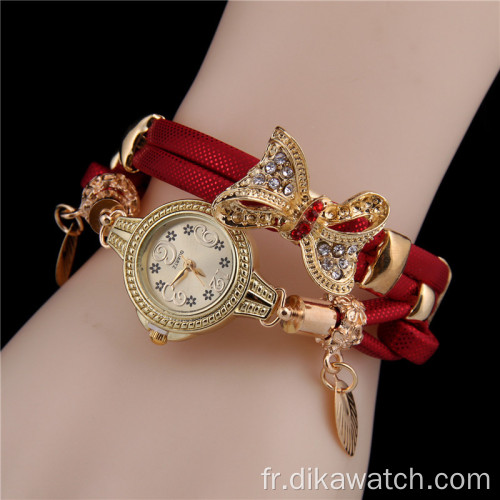 Charme Mode Dames Robe Montres Petit Cadran PU Ceinture En Cuir Tressé avec Papillon Montre À Quartz Pour Les Femmes Horloge Montres